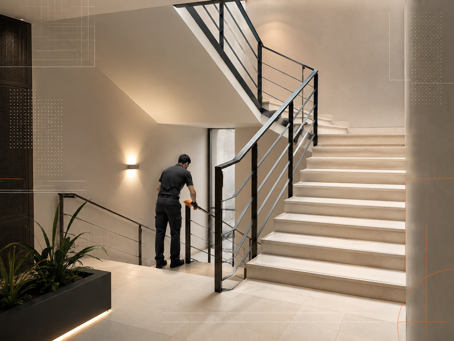 Nettoyage d'une cage d'escalier