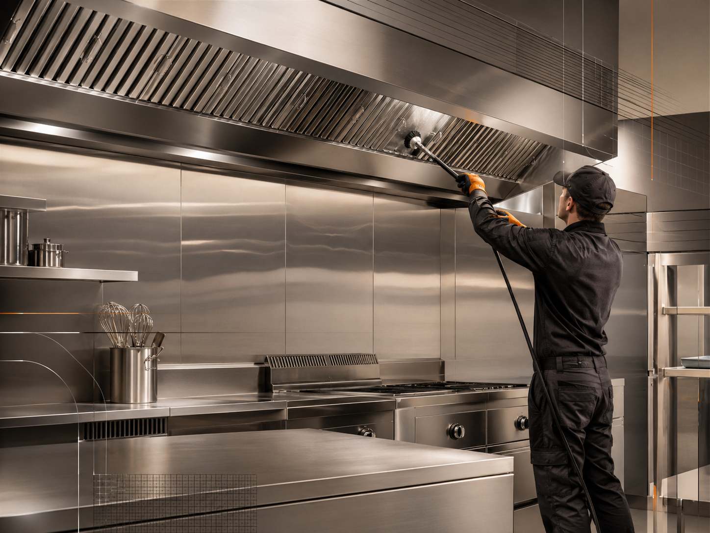 Nettoyage et dégraissage d'une hotte de cuisine professionnelle